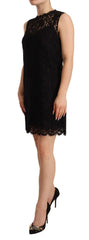 Dolce & Gabbana Black Floral Lace Sheath Sleeveless Mini Dress - IT40|S - Dresses