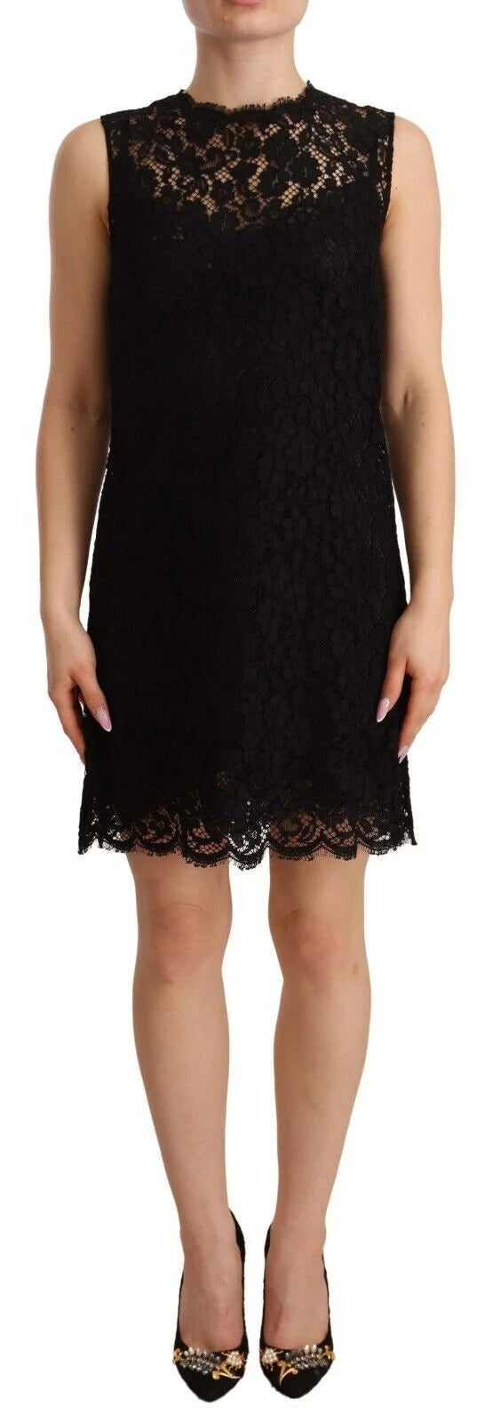 Dolce & Gabbana Black Floral Lace Sheath Sleeveless Mini Dress - IT40|S - Dresses