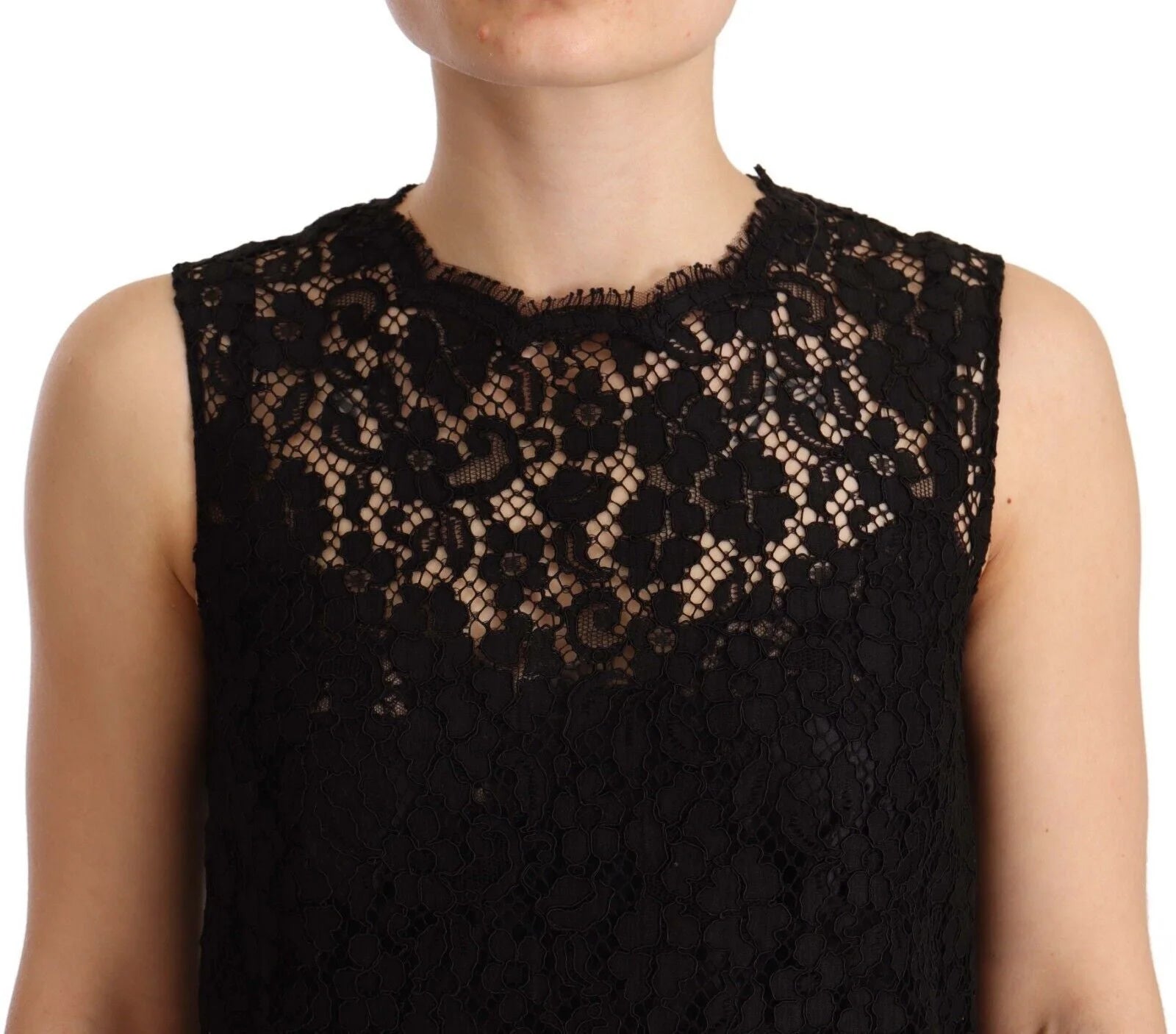 Dolce & Gabbana Black Floral Lace Sheath Sleeveless Mini Dress - IT40|S - Dresses
