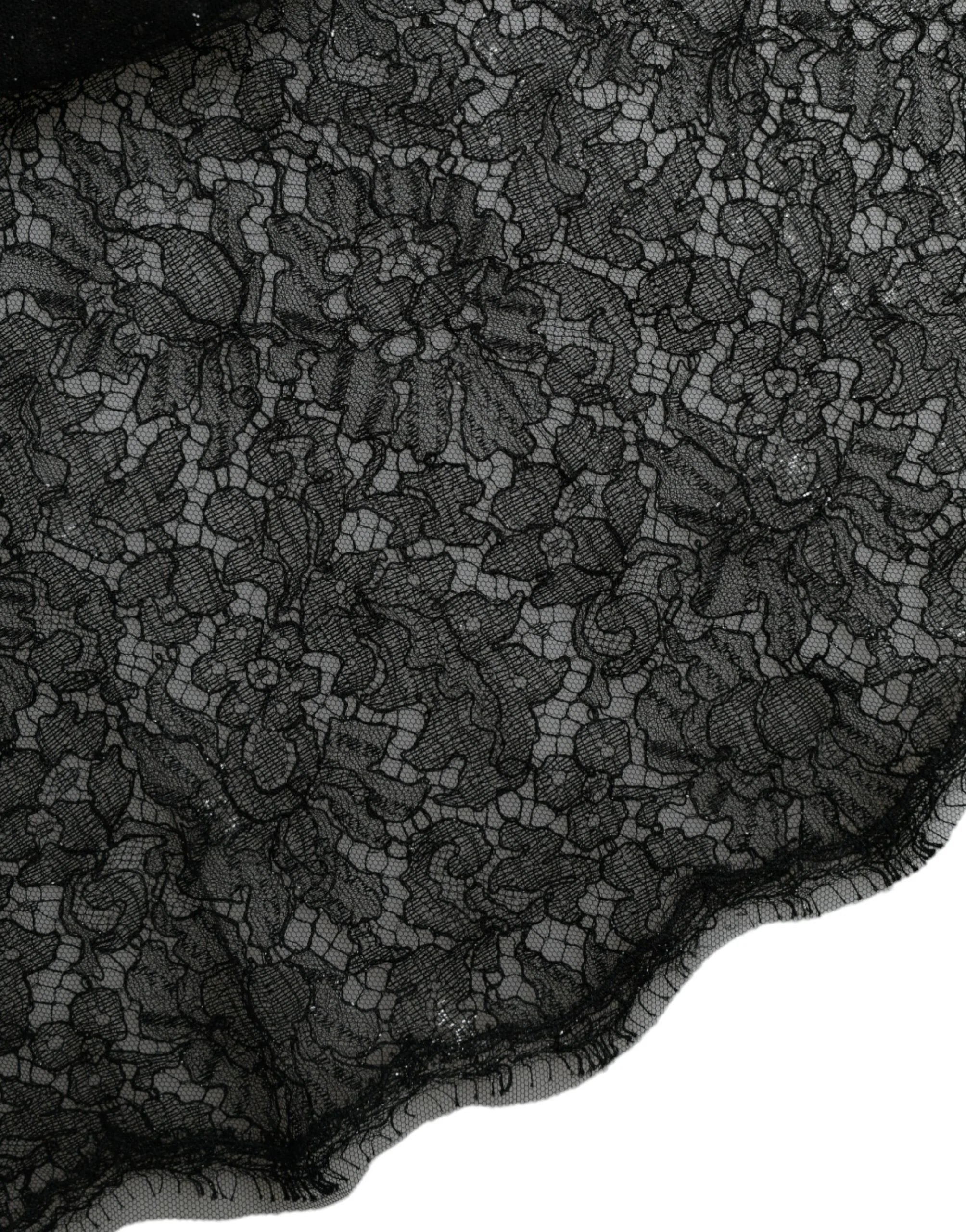 Dolce & Gabbana Black Floral Lace Sheer A-line Midi Dress - IT48 | XL - Dresses