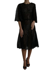 Dolce & Gabbana Black Floral Lace Sheer A-line Midi Dress - IT48 | XL - Dresses