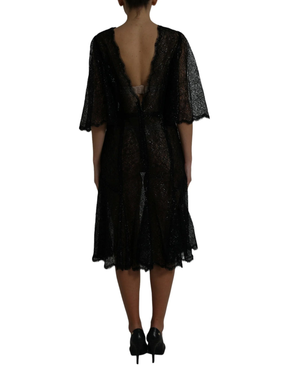 Dolce & Gabbana Black Floral Lace Sheer A-line Midi Dress - IT48 | XL - Dresses