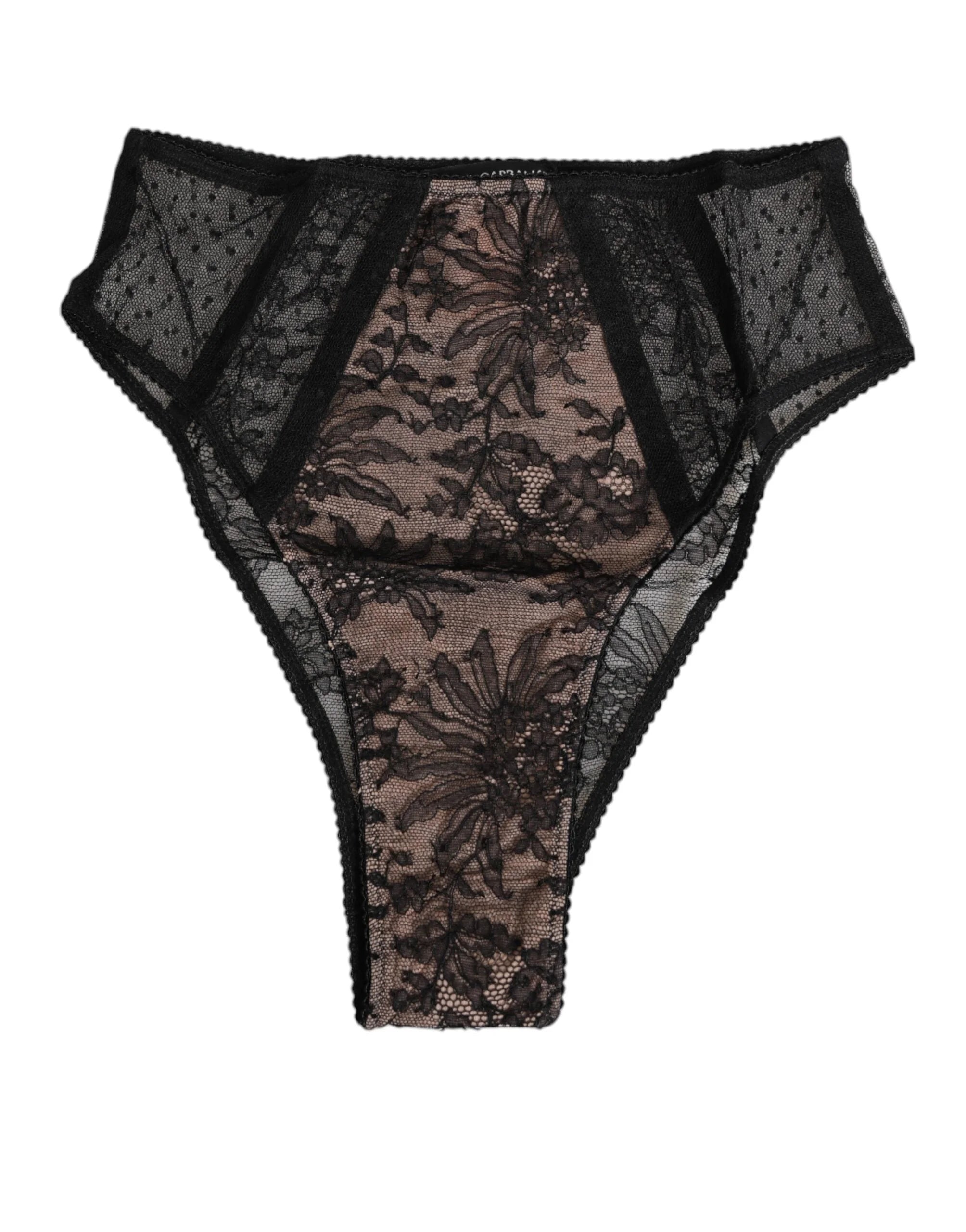 Dolce & Gabbana Black Floral Lace Sheer Mesh High Waist Underwear - IT3 | M