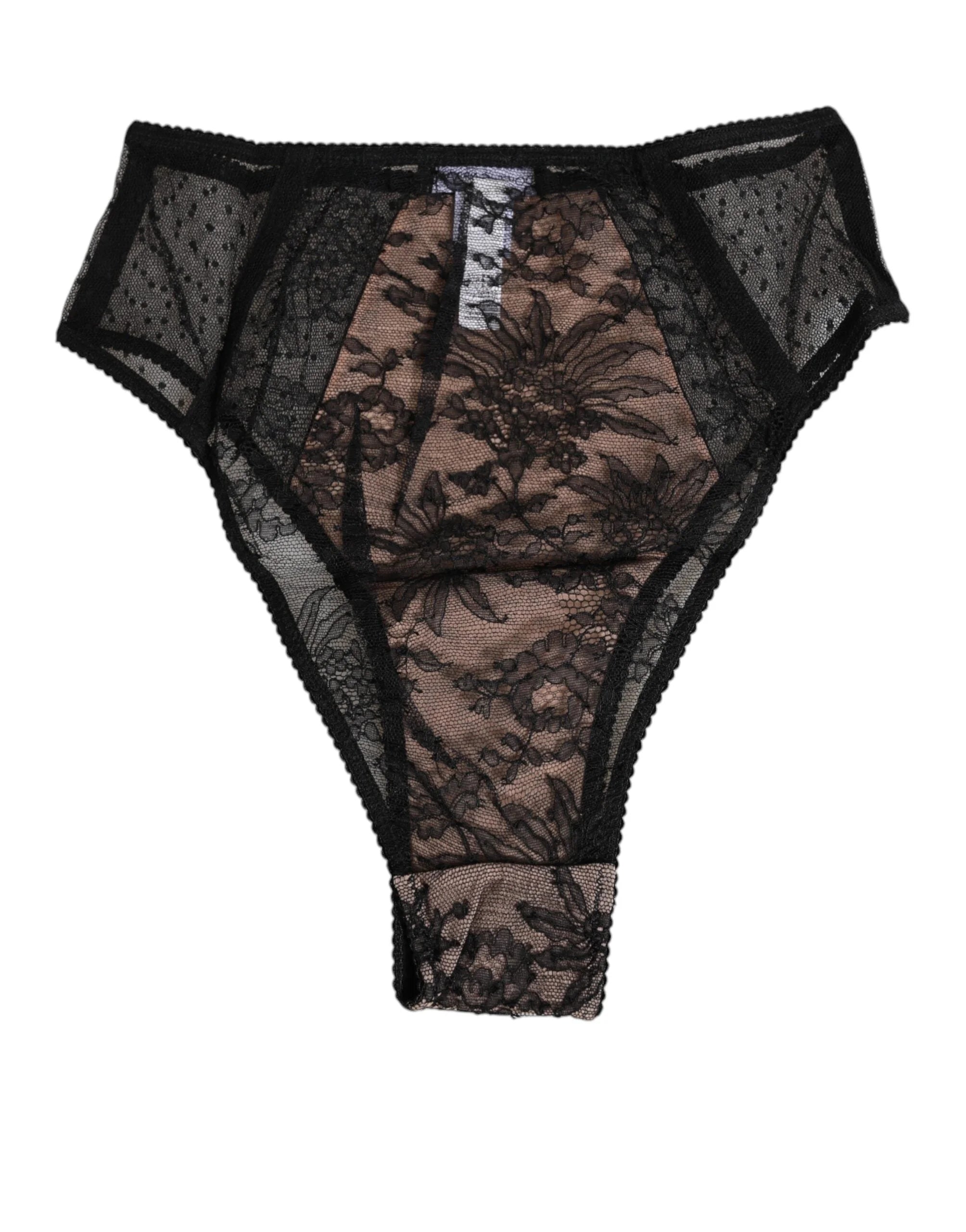 Dolce & Gabbana Black Floral Lace Sheer Mesh High Waist Underwear - IT3 | M
