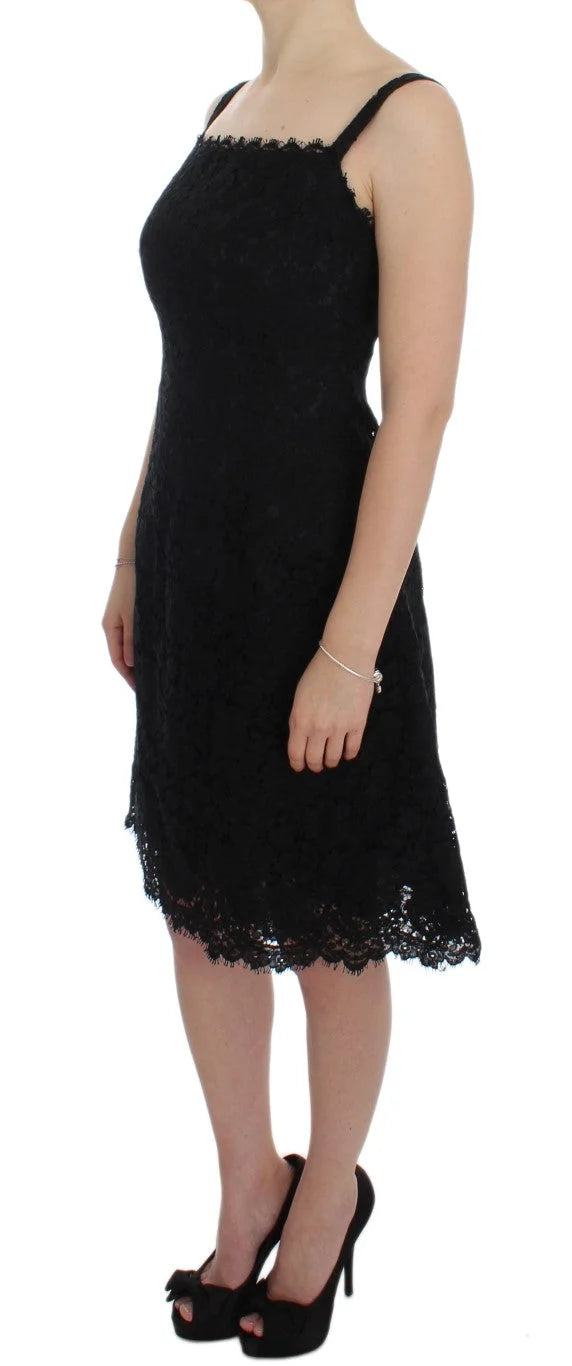 Dolce & Gabbana Black Floral Lace Shift Knee Length Dress - IT40|S - Dresses