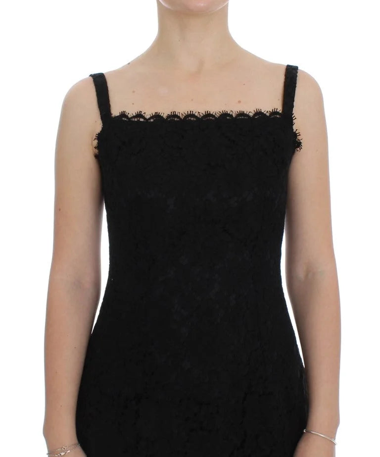 Dolce & Gabbana Black Floral Lace Shift Knee Length Dress - IT40|S - Dresses