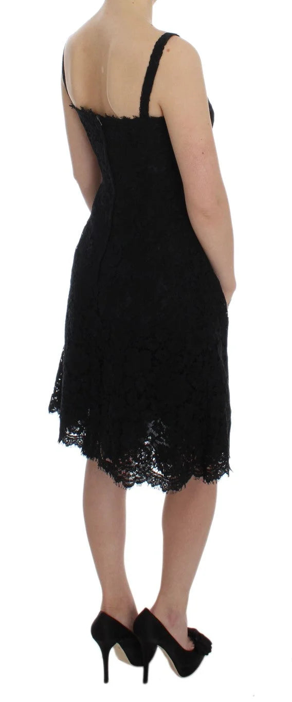 Dolce & Gabbana Black Floral Lace Shift Knee Length Dress - IT40|S - Dresses