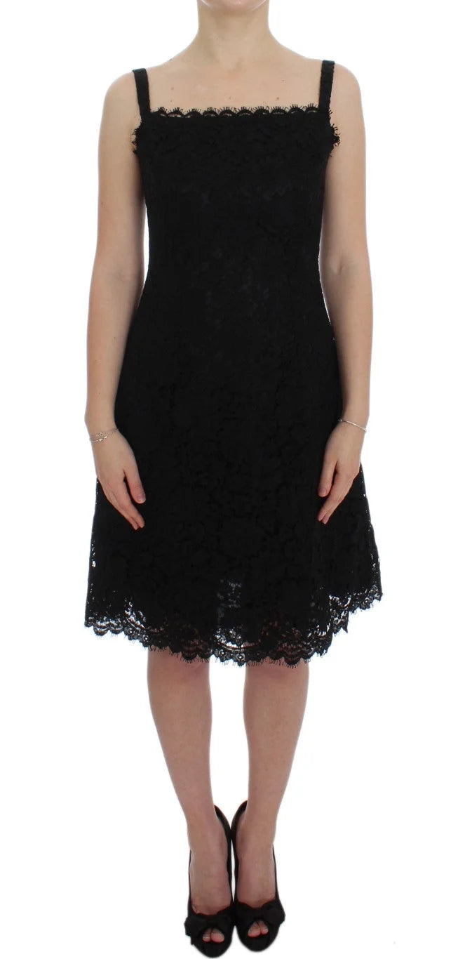 Dolce & Gabbana Black Floral Lace Shift Knee Length Dress - IT40|S - Dresses