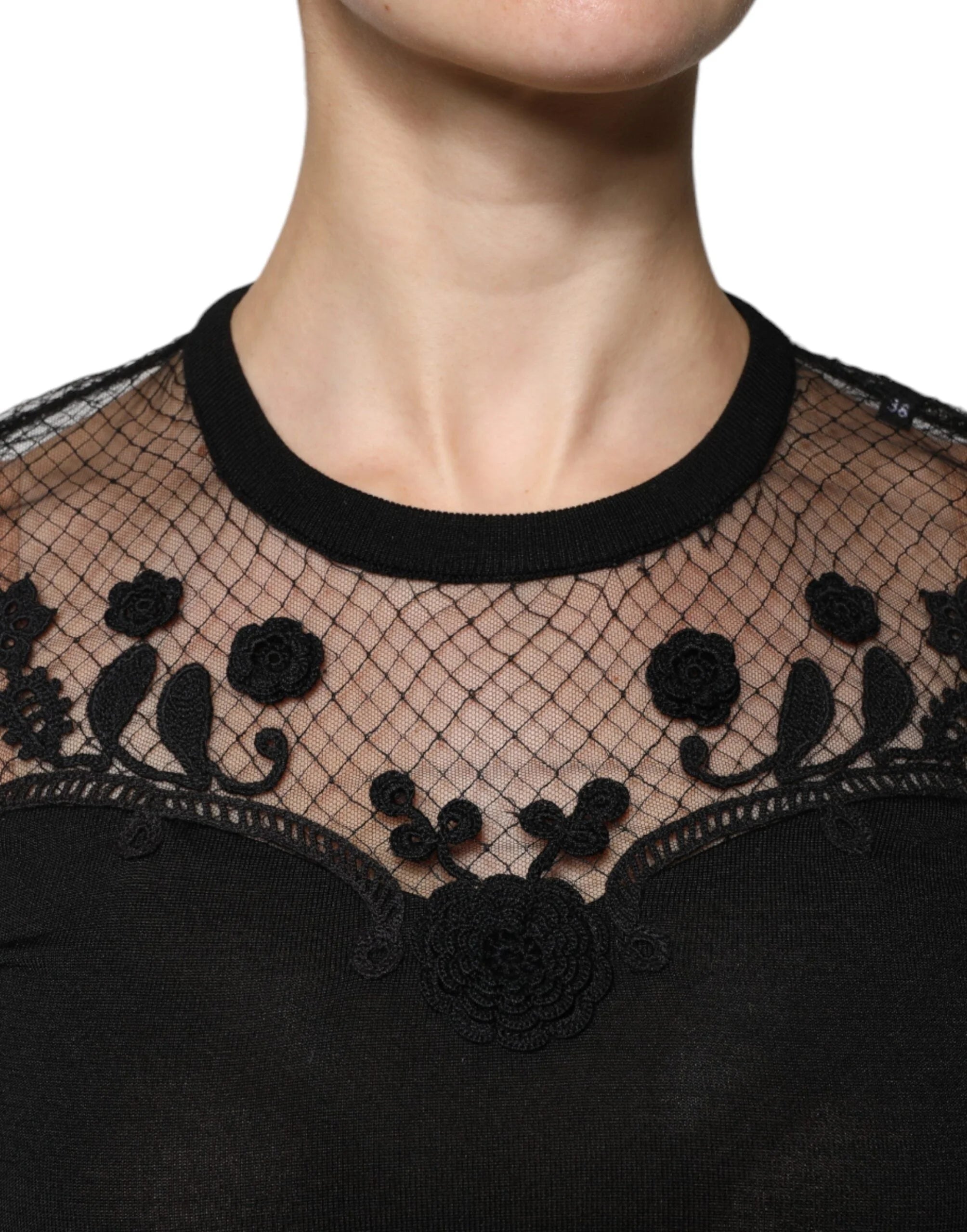 Dolce & Gabbana Black Floral Lace Short Sleeves Blouse Top - IT38 | XS - Blouses