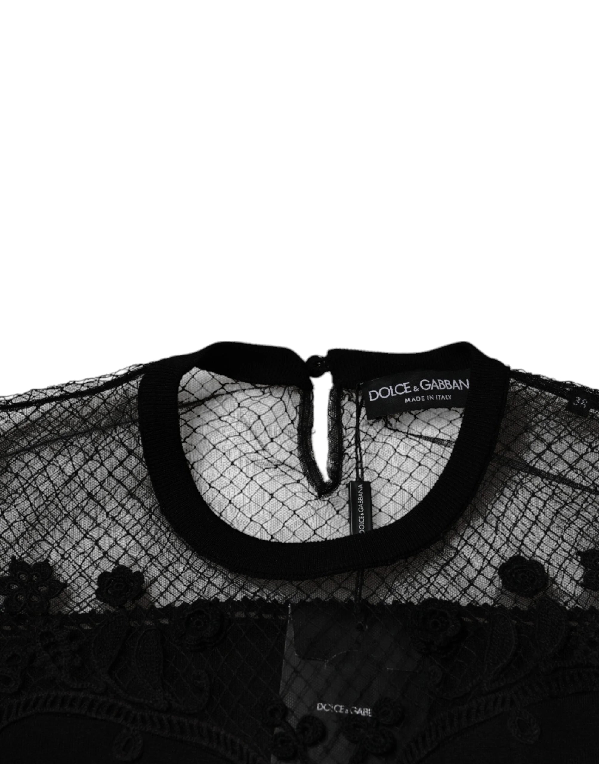 Dolce & Gabbana Black Floral Lace Short Sleeves Blouse Top - IT38 | XS - Blouses