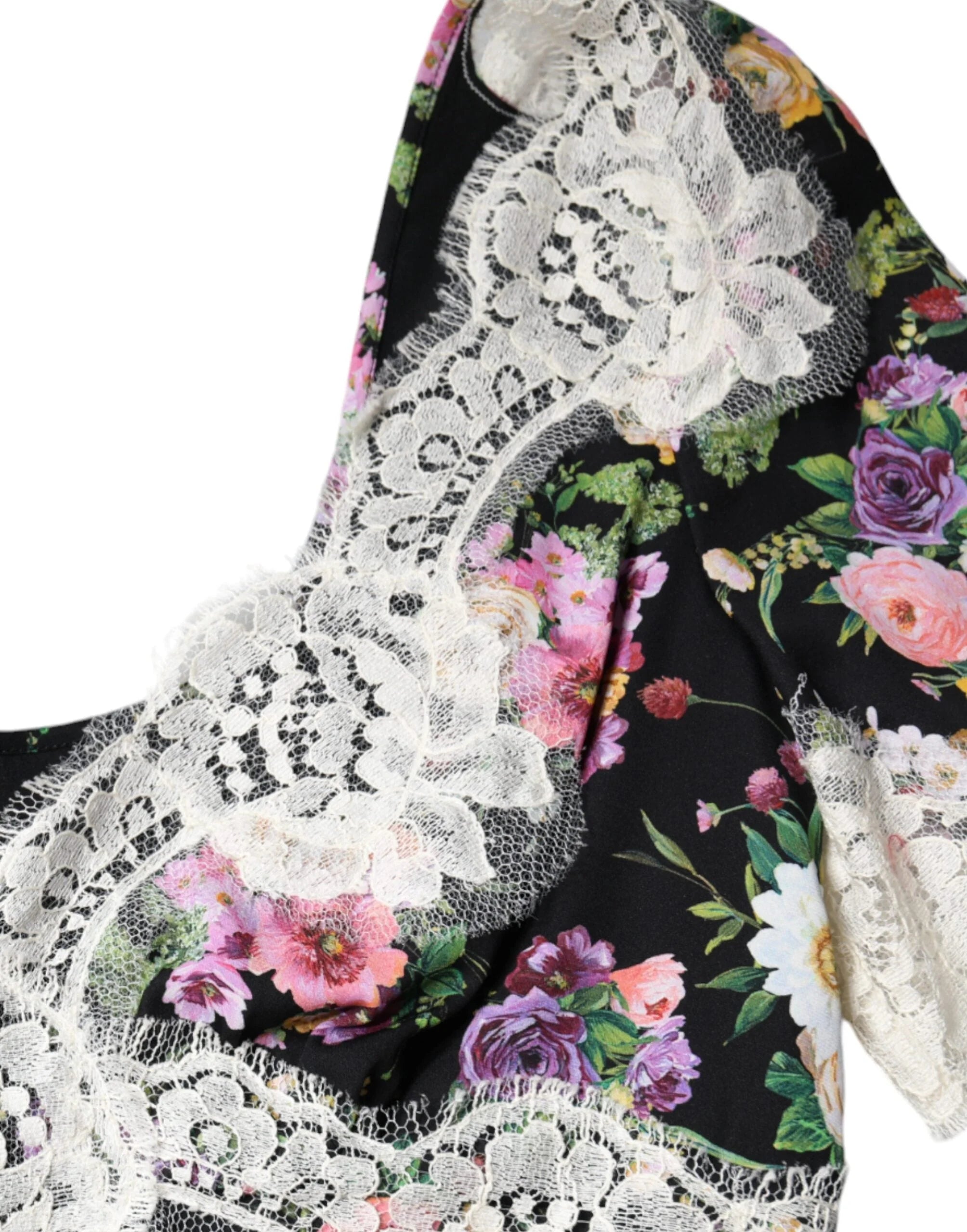 Dolce & Gabbana Black Floral Lace Short Sleeves Blouse Top - IT40|S - Blouses