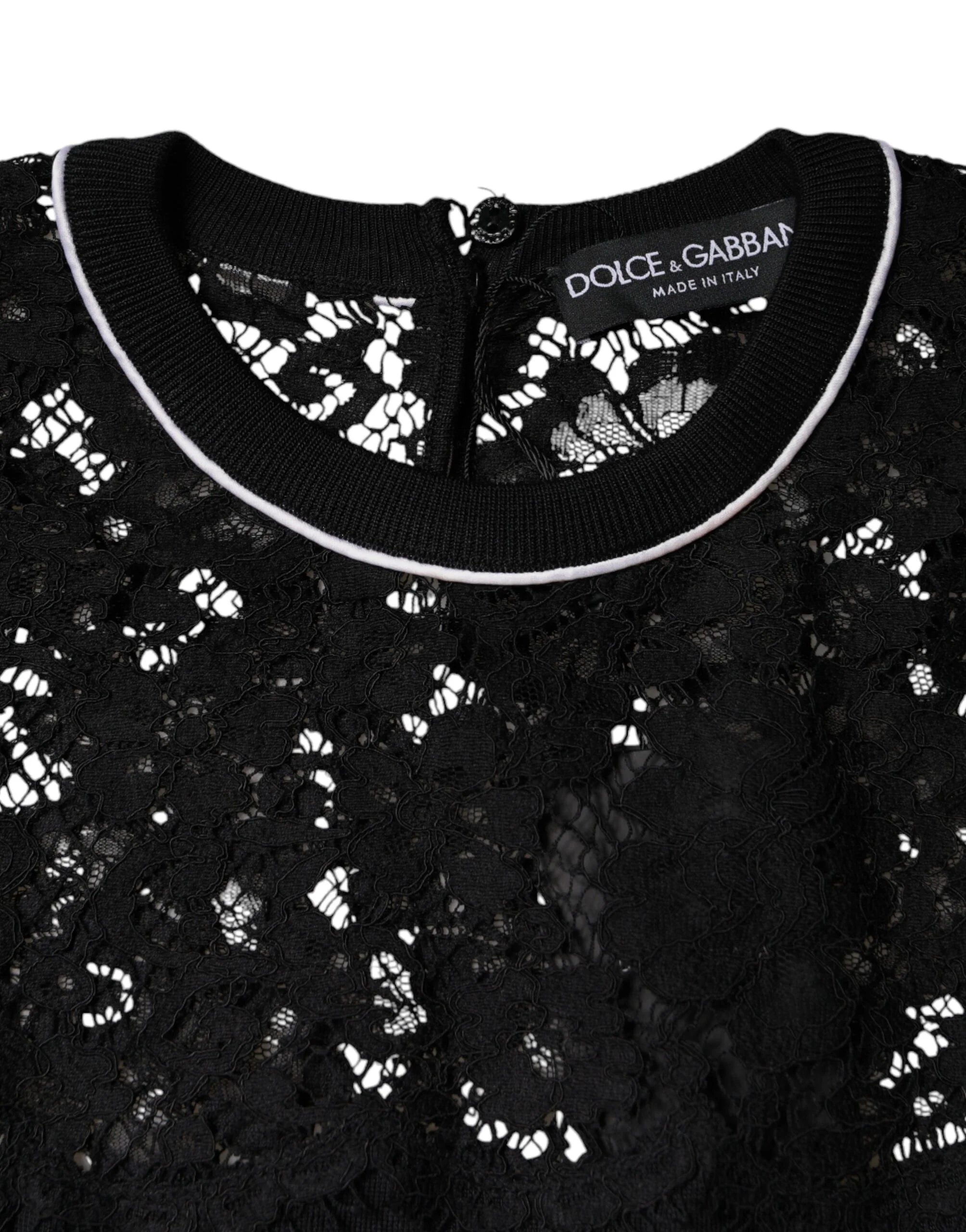 Dolce & Gabbana Black Floral Lace Silk Pullover Blouse Top - IT42|M