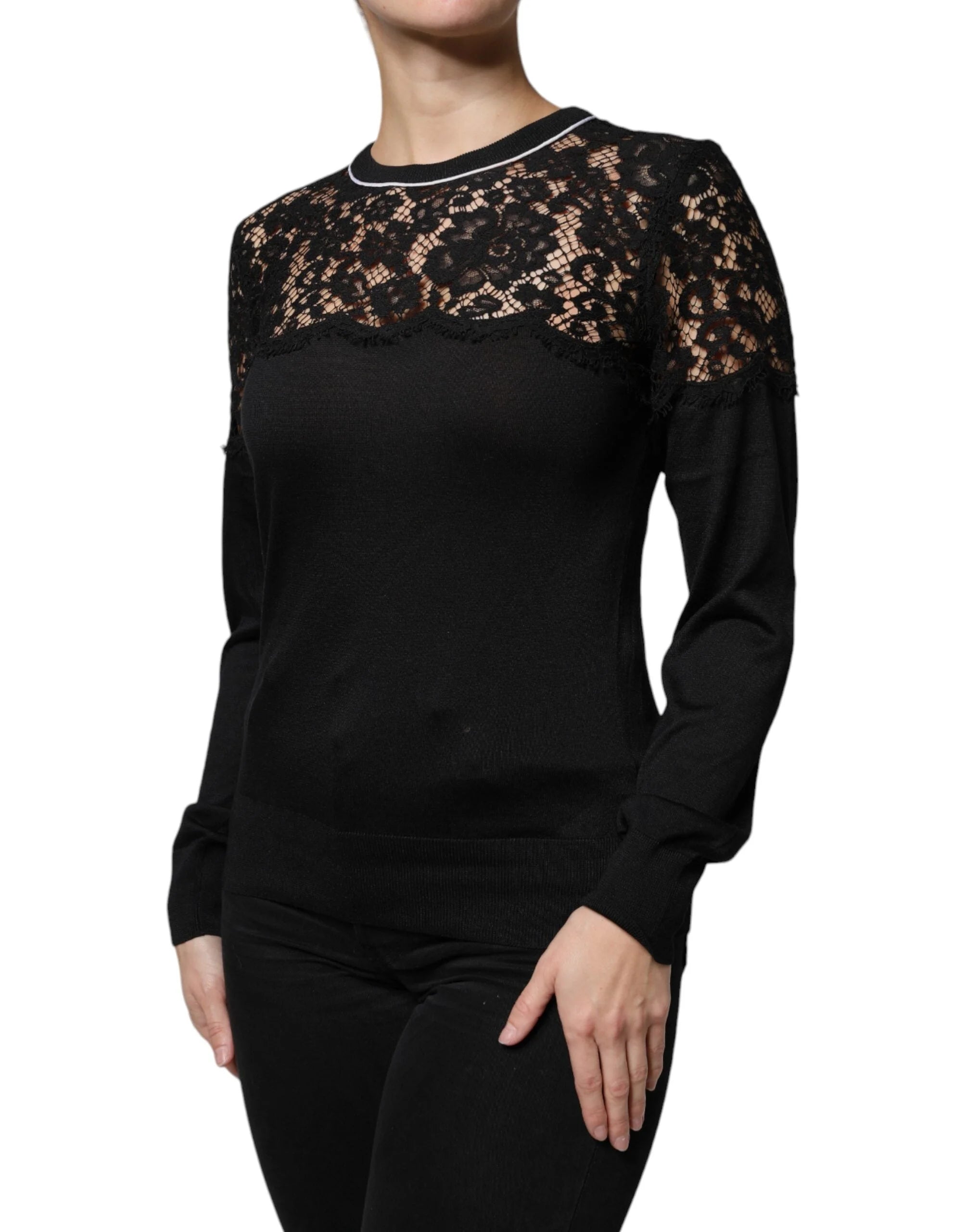 Dolce & Gabbana Black Floral Lace Silk Pullover Blouse Top - IT42|M