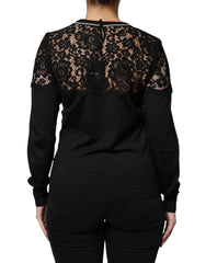 Dolce & Gabbana Black Floral Lace Silk Pullover Blouse Top - IT42|M