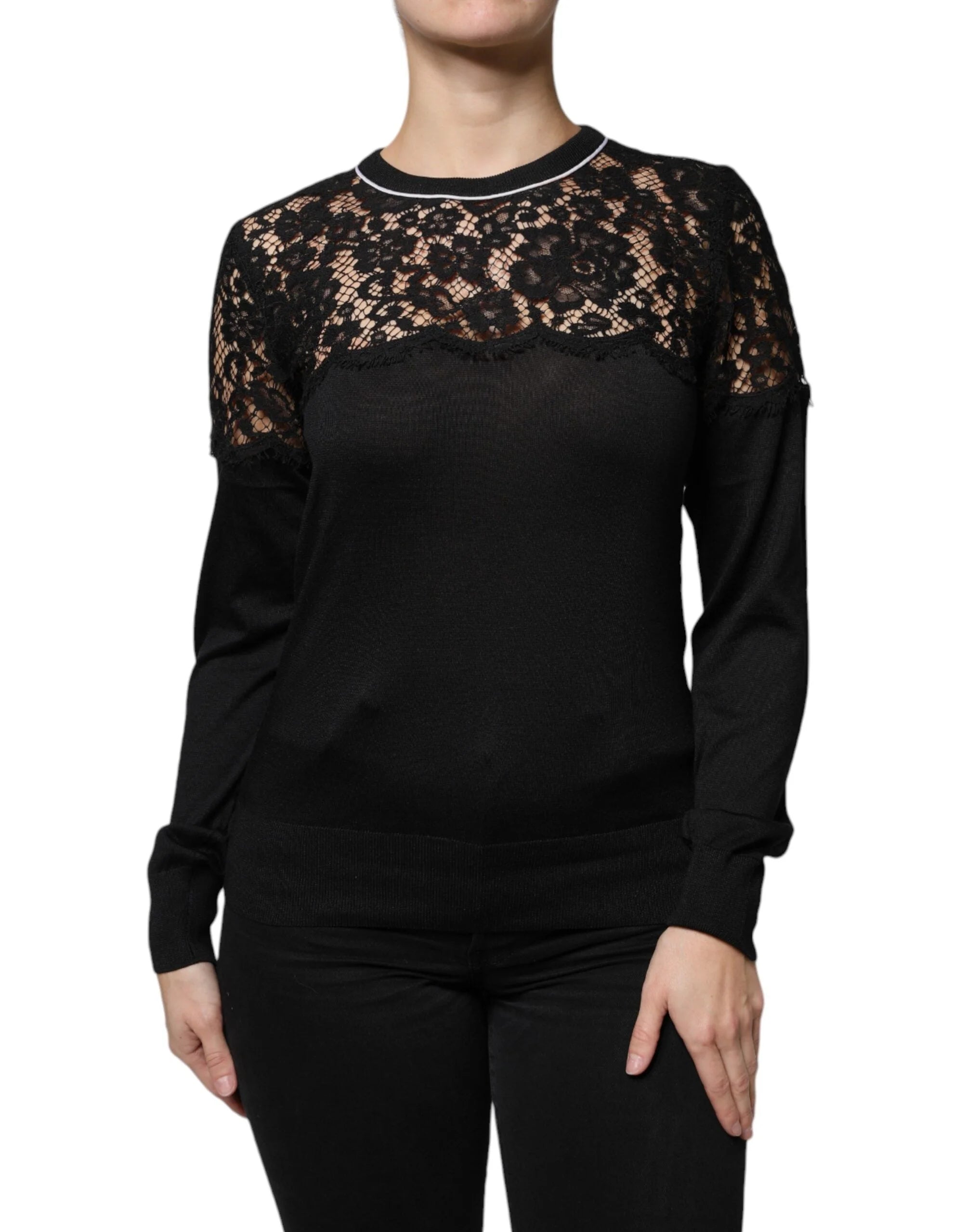 Dolce & Gabbana Black Floral Lace Silk Pullover Blouse Top - IT42|M