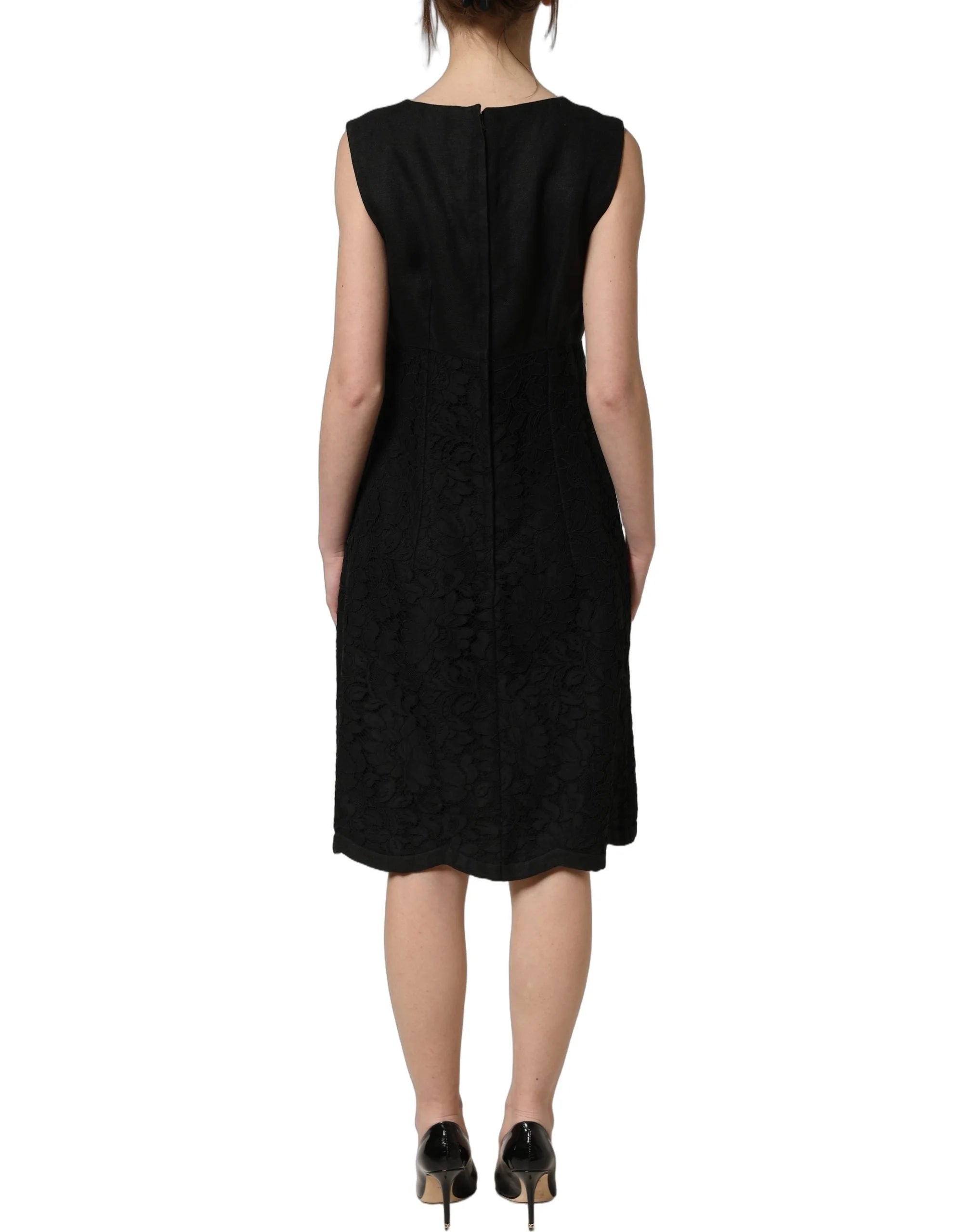 Dolce & Gabbana Black Floral Lace Sleeveless Shift Dress - IT38 | XS