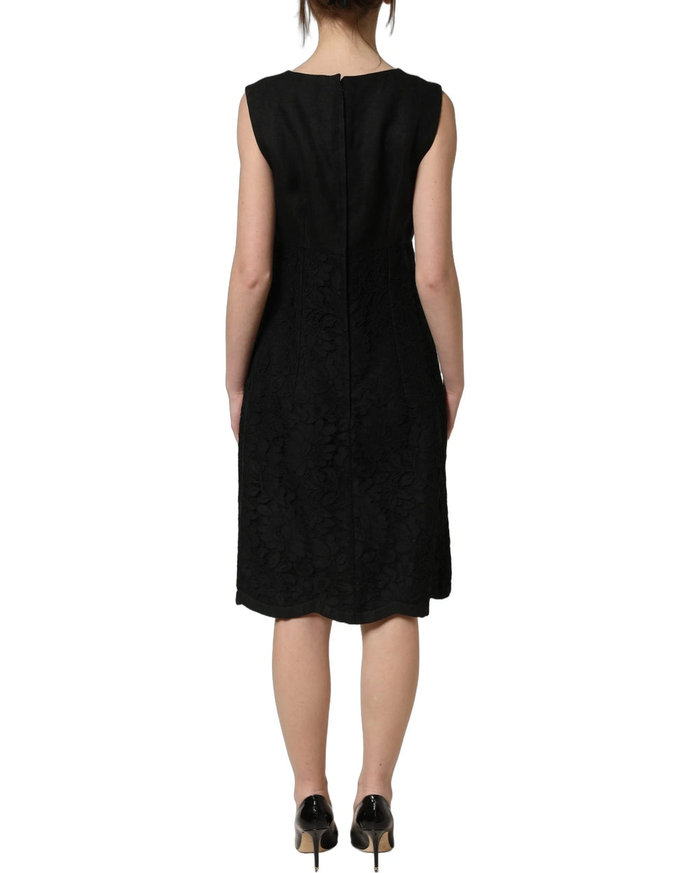 Dolce & Gabbana Black Floral Lace Sleeveless Shift Dress - IT38 | XS