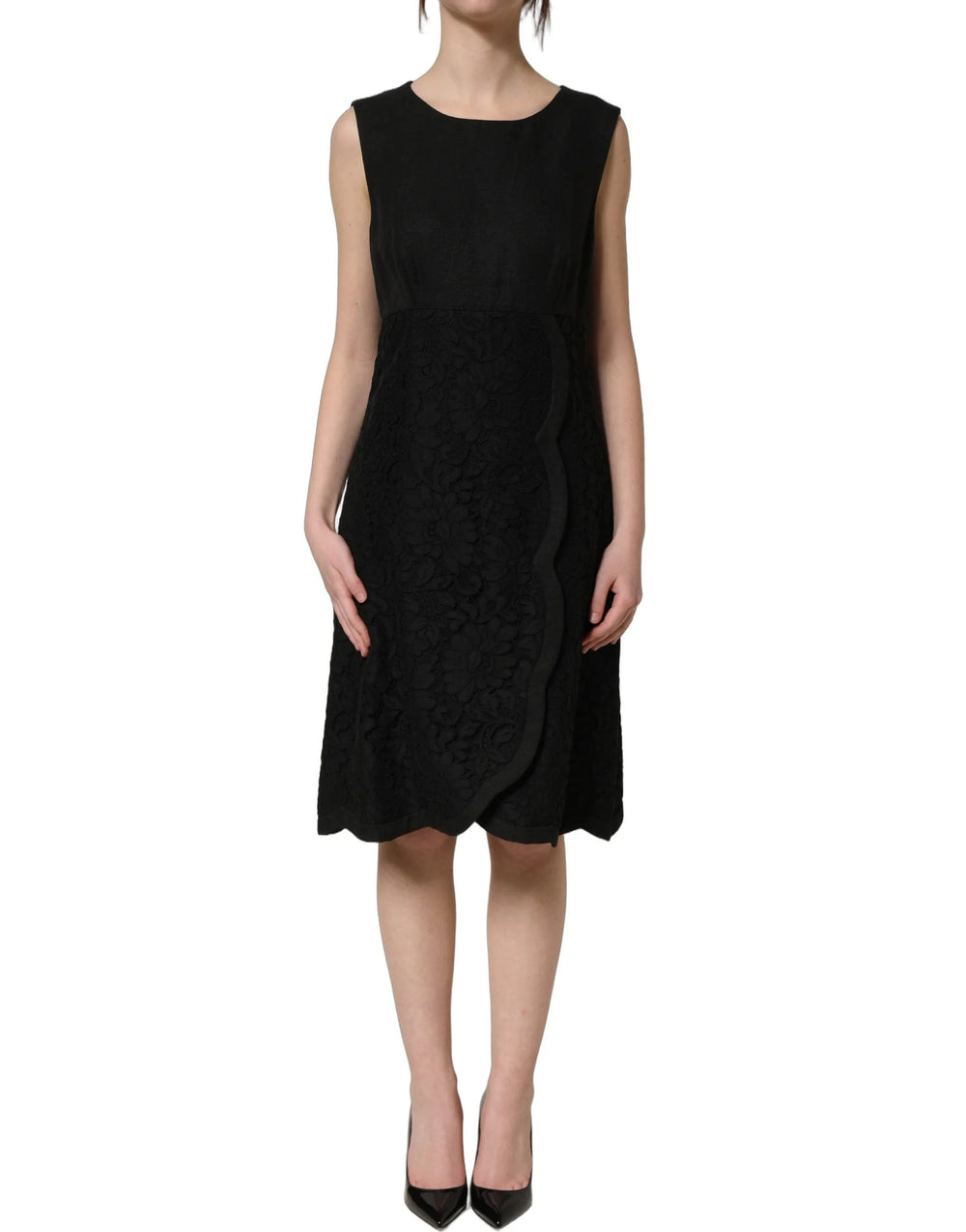 Dolce & Gabbana Black Floral Lace Sleeveless Shift Dress - IT38 | XS