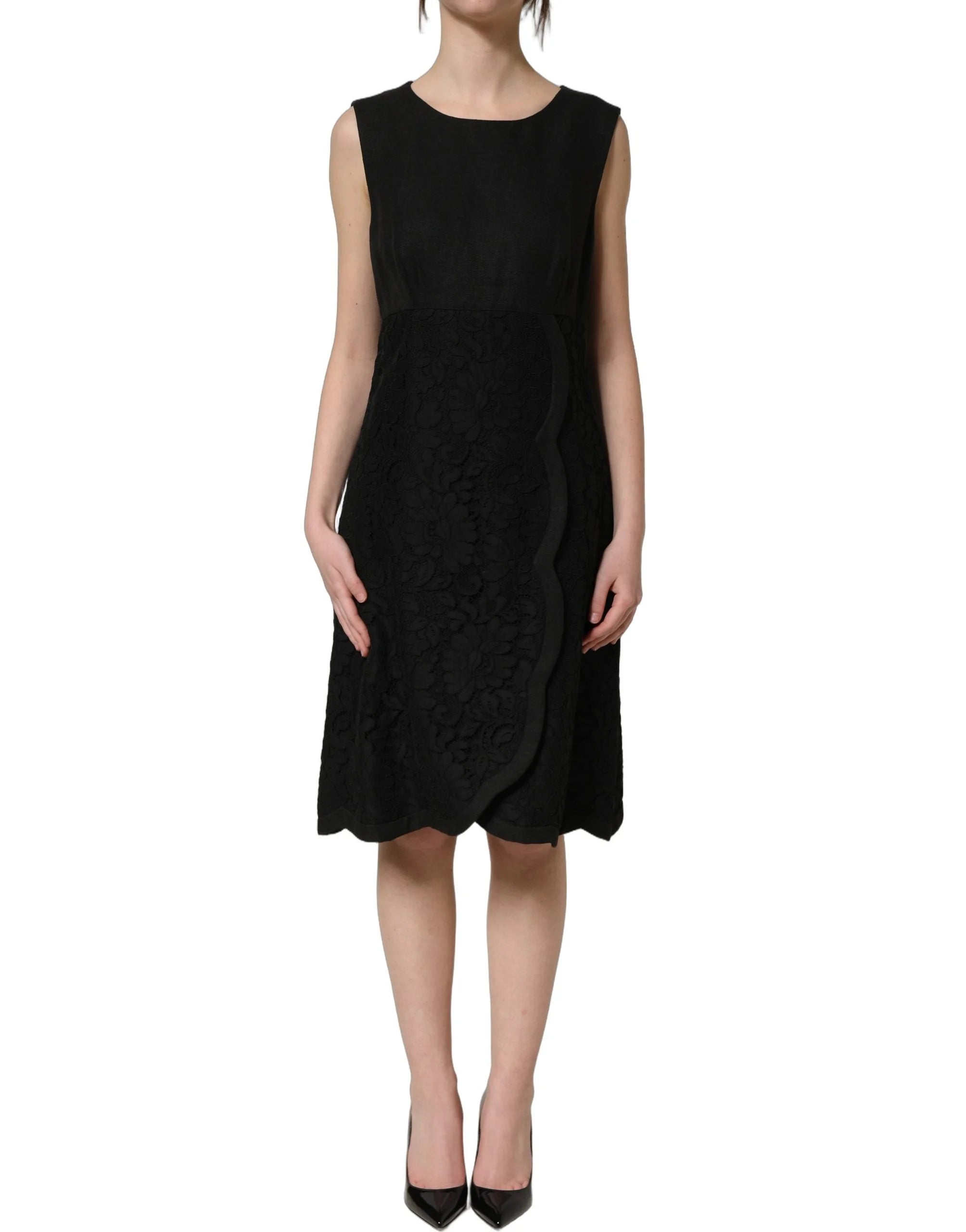 Dolce & Gabbana Black Floral Lace Sleeveless Shift Dress - IT38 | XS