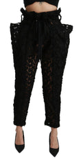 Dolce & Gabbana Black Floral Lace Tapered High Waist Pants - IT40|S - Jeans