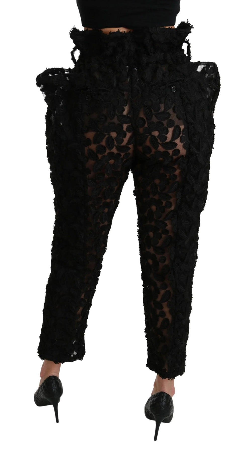 Dolce & Gabbana Black Floral Lace Tapered High Waist Pants - IT40|S - Jeans
