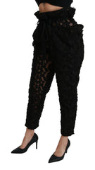 Dolce & Gabbana Black Floral Lace Tapered High Waist Pants - IT40|S - Jeans