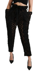 Dolce & Gabbana Black Floral Lace Tapered High Waist Pants - IT40|S - Jeans