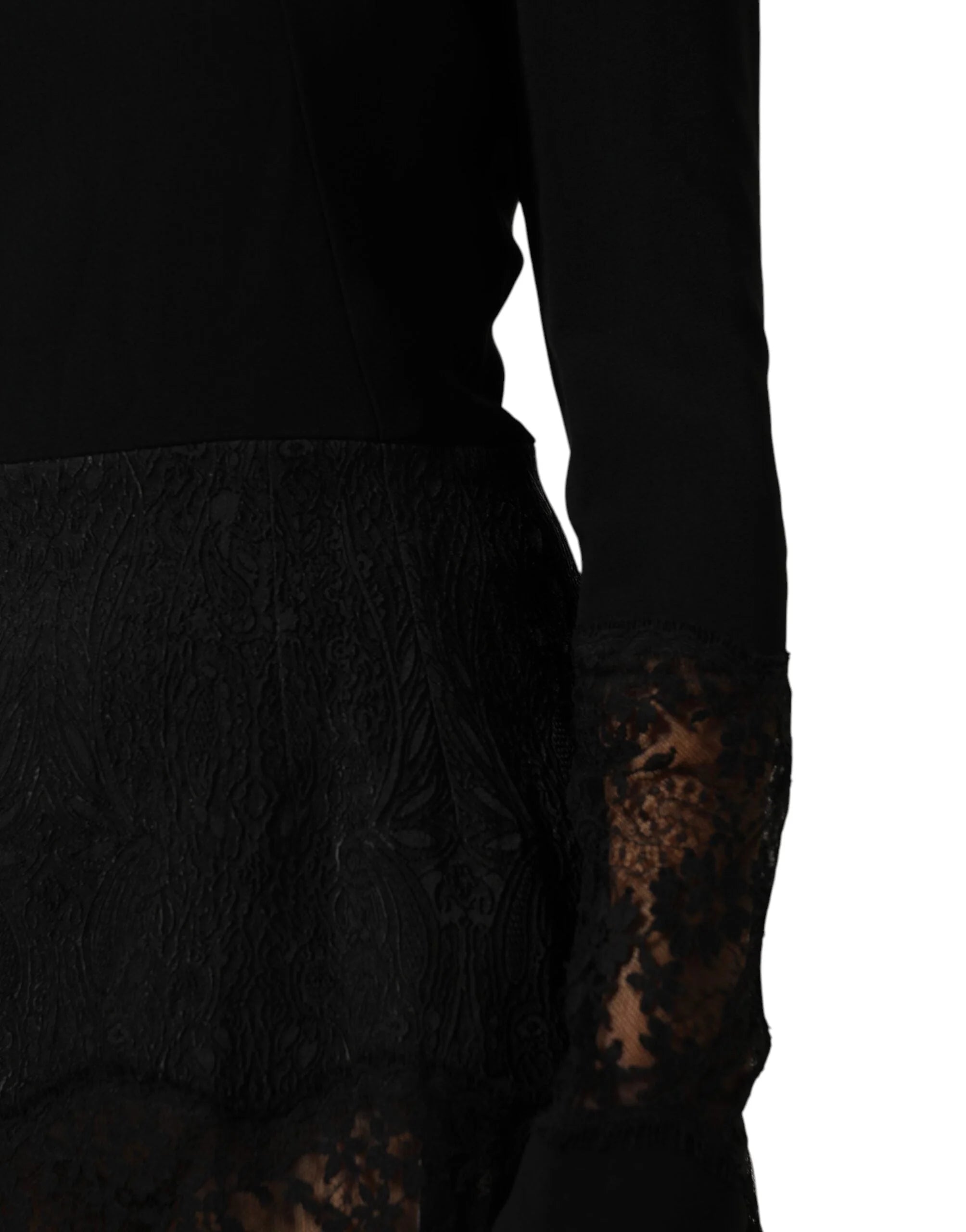 Dolce & Gabbana Black Floral Lace Trim Sheath A-line Dress - IT44 | L - Dresses