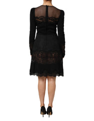 Dolce & Gabbana Black Floral Lace Trim Sheath A-line Dress - IT44 | L - Dresses