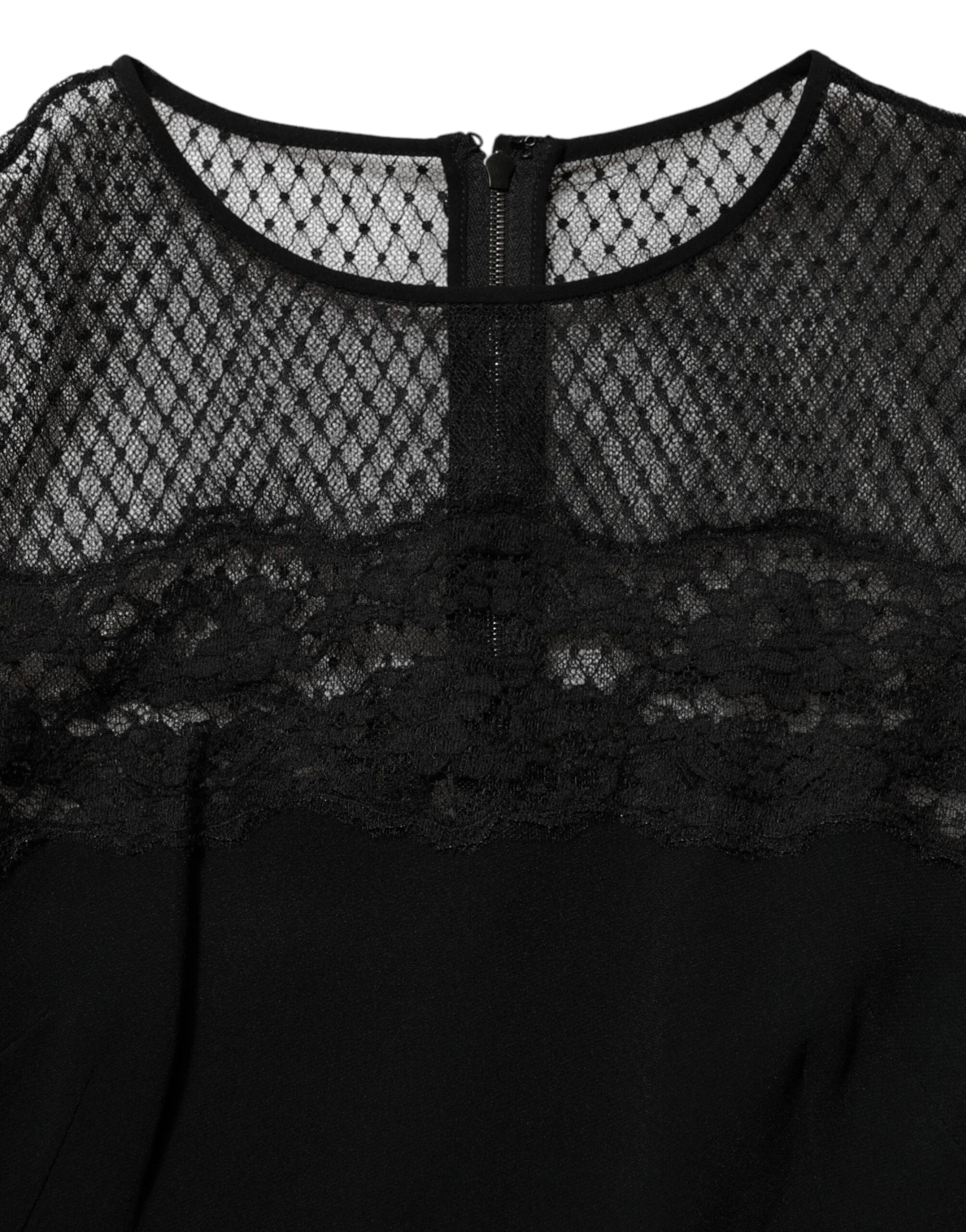 Dolce & Gabbana Black Floral Lace Trim Sheath A-line Dress - IT44 | L - Dresses