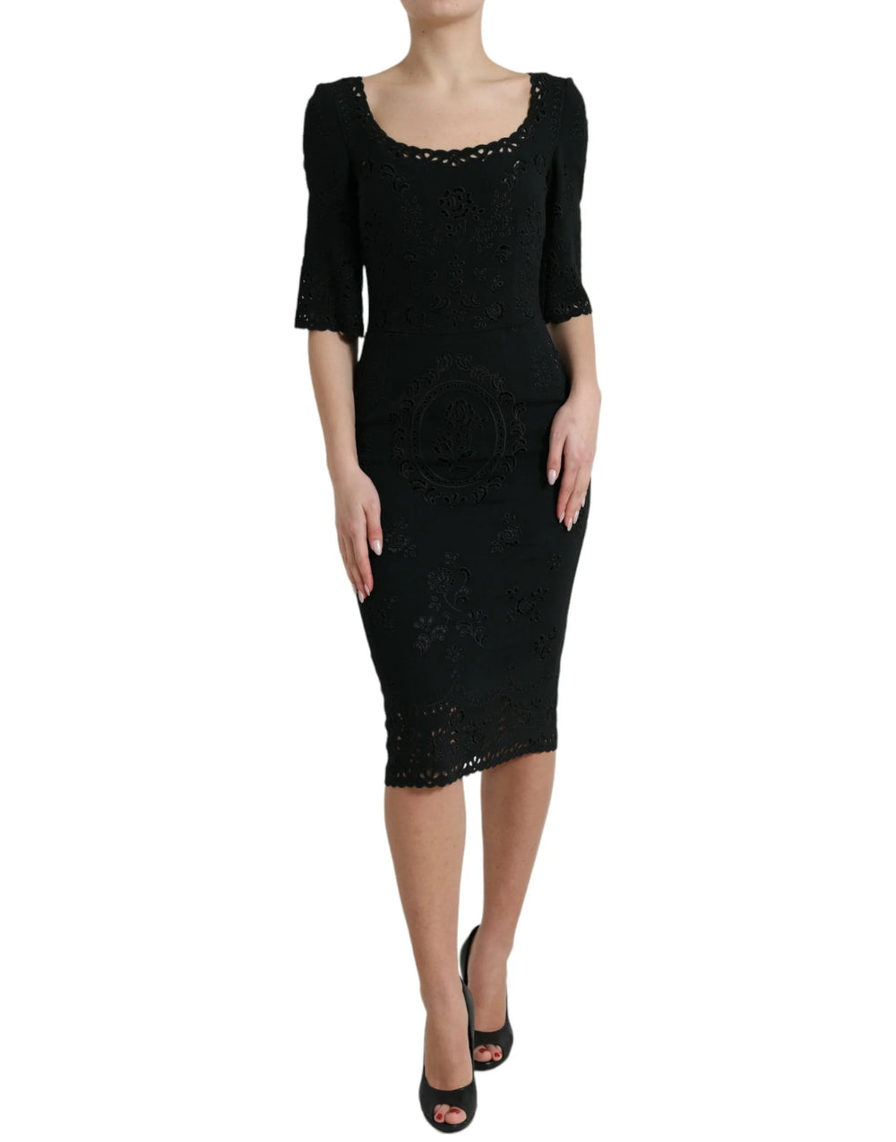 Dolce & Gabbana Black Floral Lace Viscose Bodycon Midi Dress - IT40|S - Dresses