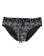 Dolce & Gabbana Black Floral Logo Beachwear Men Brief Swimwear - IT4 | S - Swim Briefs