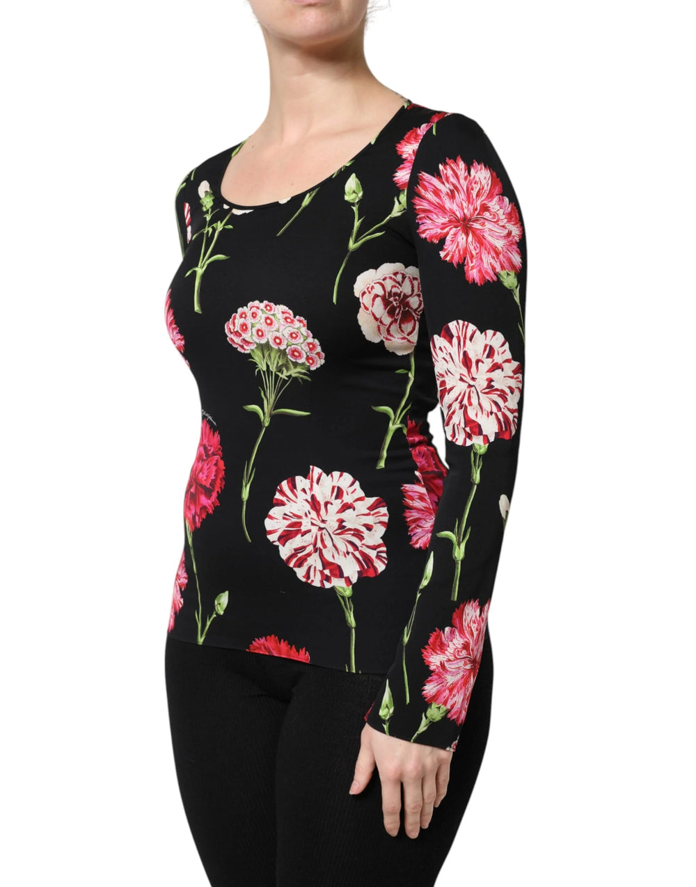 Dolce & Gabbana Black Floral Long Sleeve Women Blouse Top - Blouses