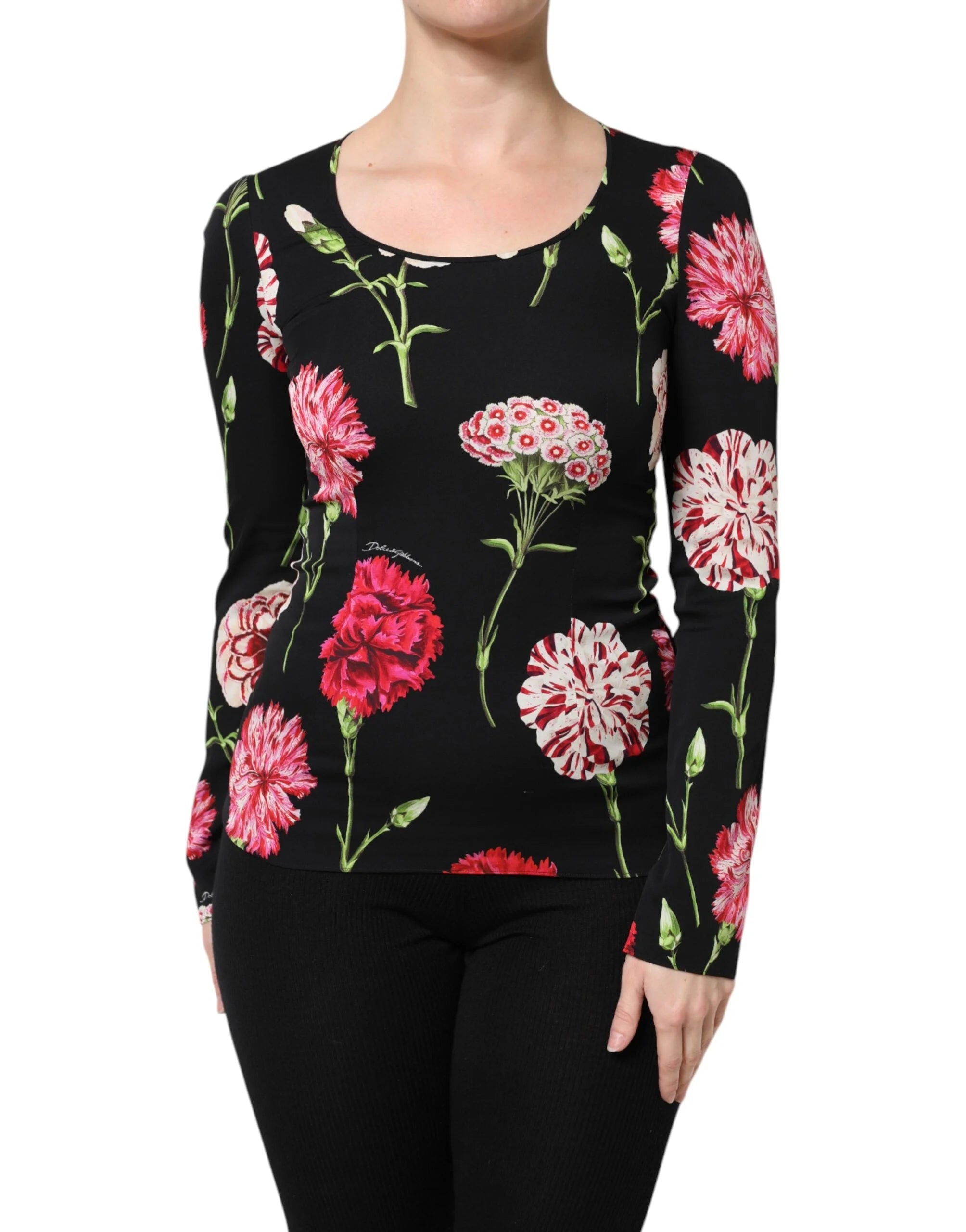 Dolce & Gabbana Black Floral Long Sleeve Women Blouse Top - Blouses