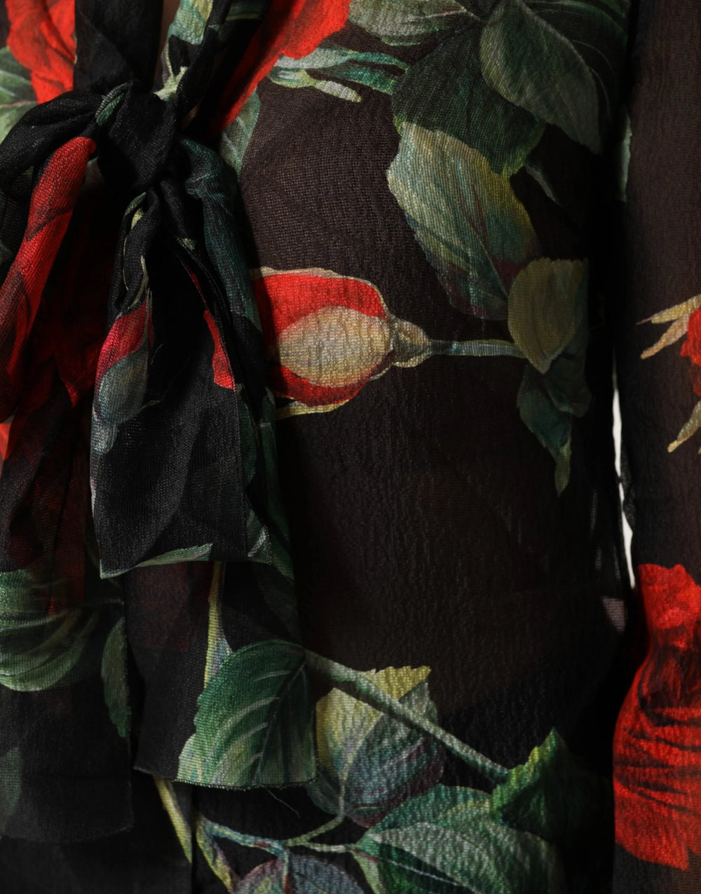 Dolce & Gabbana Black Floral Long Sleeves Silk Blouse Top - IT36|XXS