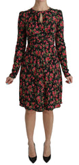 Dolce & Gabbana Black Floral Longsleeve Knee Length Dress - IT38|XS - Dresses