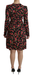 Dolce & Gabbana Black Floral Longsleeve Knee Length Dress - IT38|XS - Dresses
