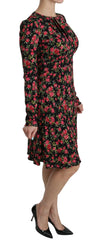 Dolce & Gabbana Black Floral Longsleeve Knee Length Dress - IT38|XS - Dresses