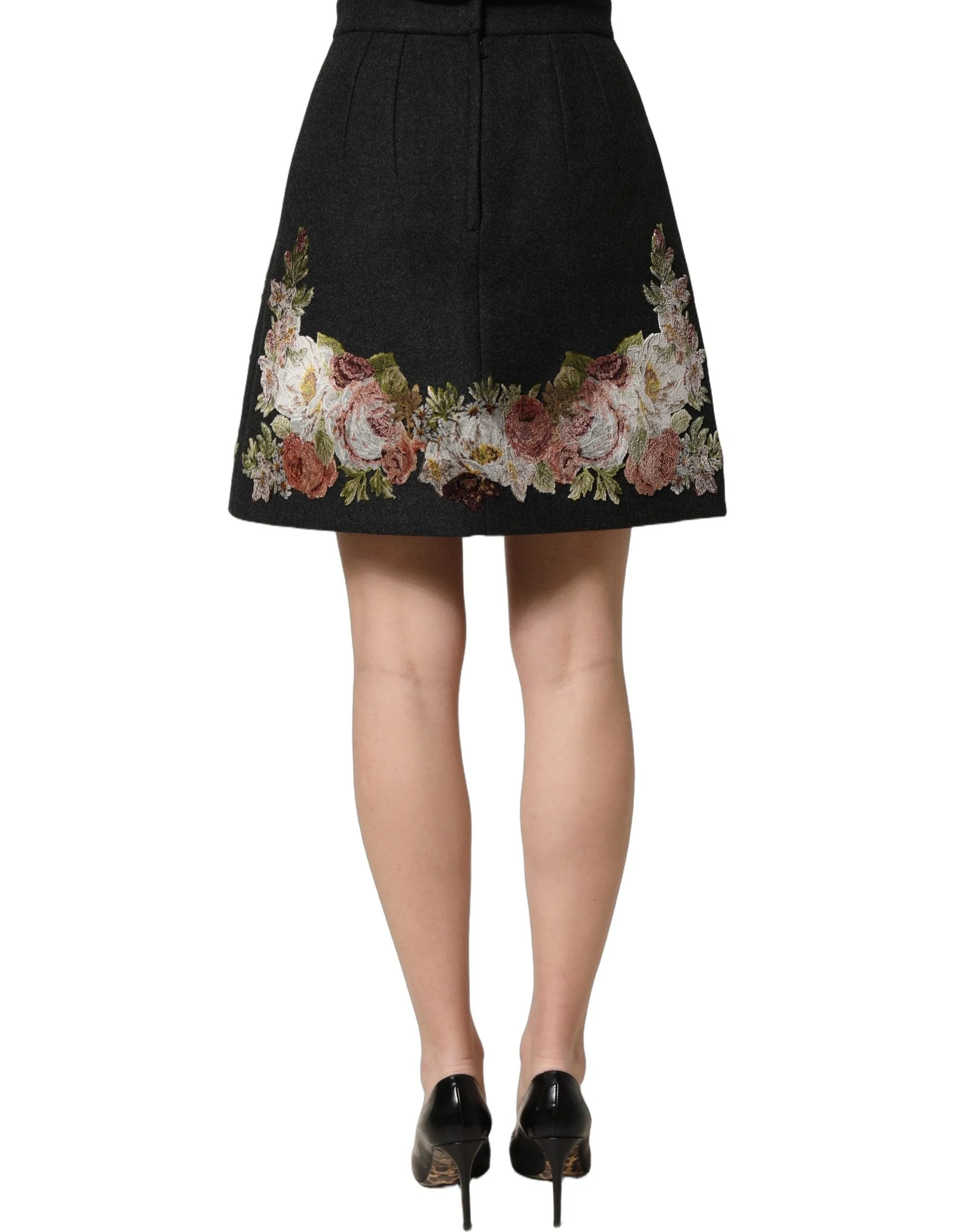 Dolce & Gabbana Black Floral Macramé High Waist A-line Skirt - IT38 | XS