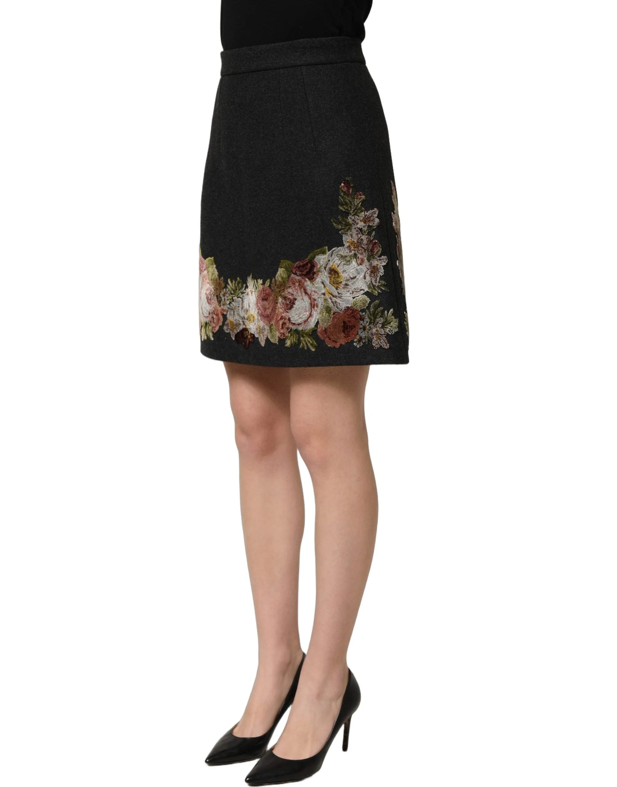 Dolce & Gabbana Black Floral Macramé High Waist A-line Skirt - IT38 | XS