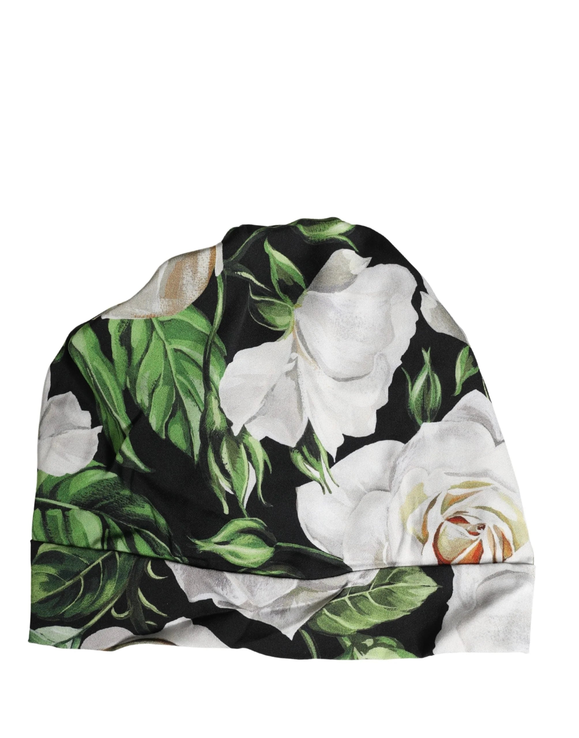 Close-up of the intricate floral textile work and premium fabric texture on the Dolce & Gabbana luxury turban.