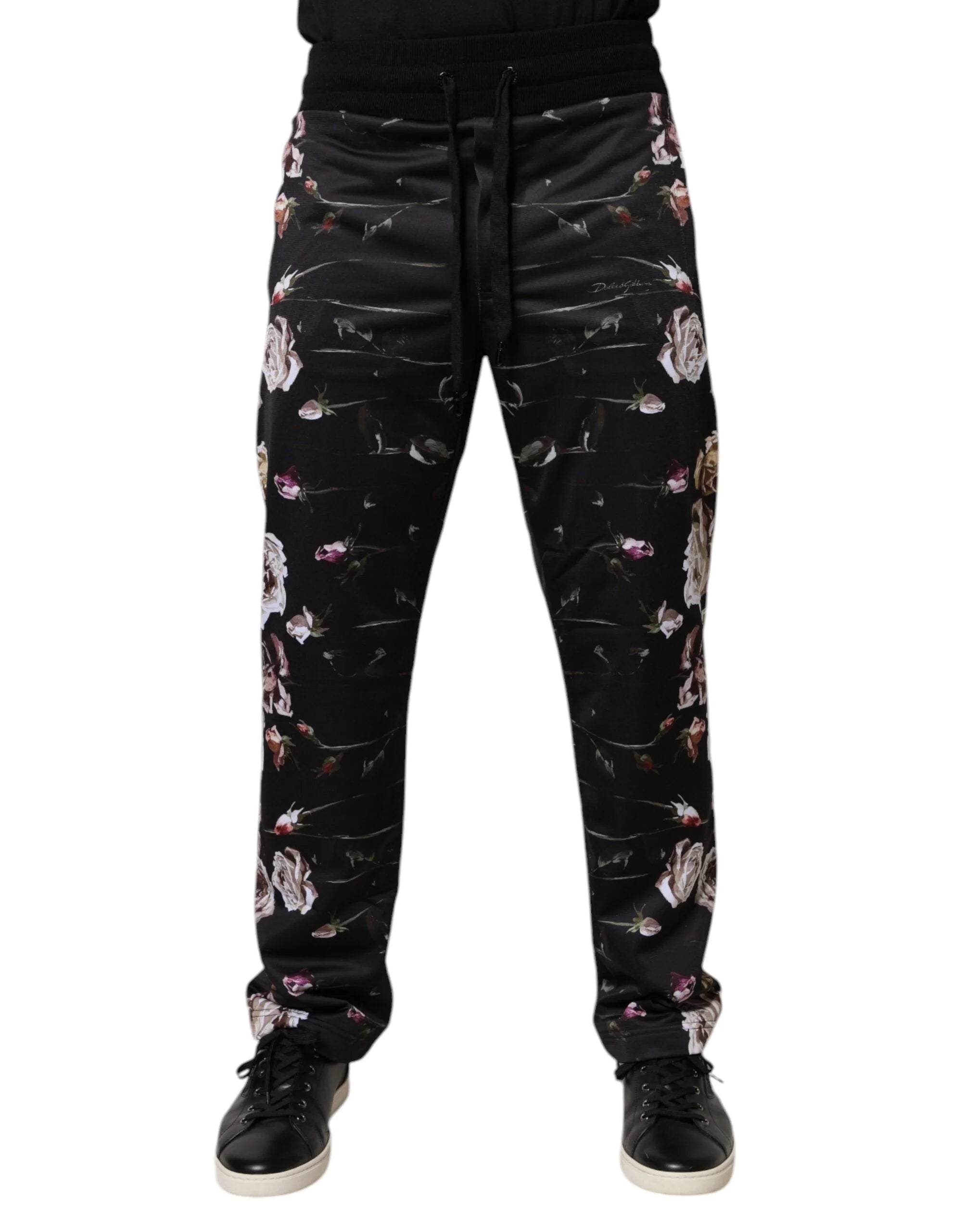 Dolce & Gabbana Black Floral Polyester Jogger Pants - IT44 | XS - Joggers