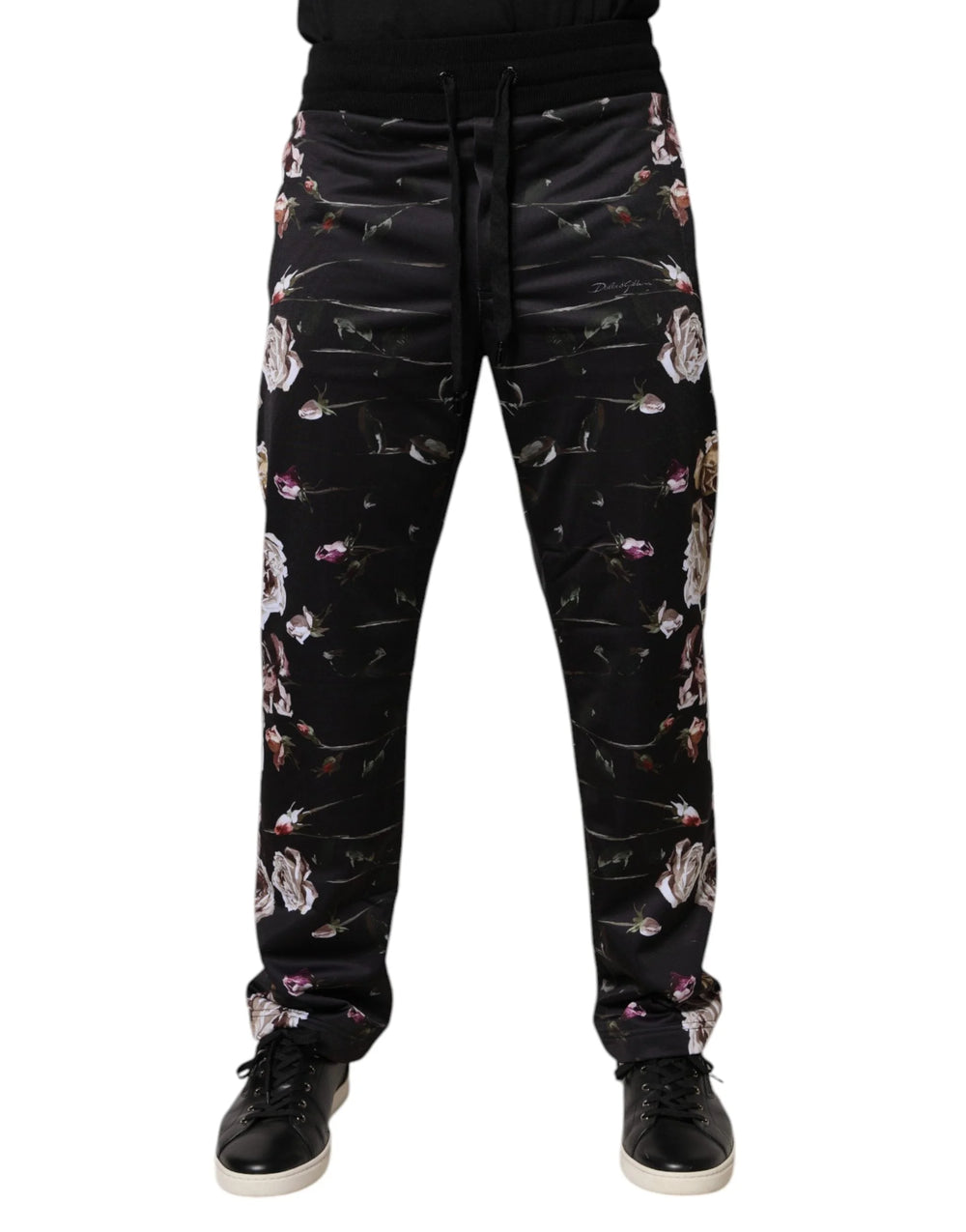 Dolce & Gabbana Black Floral Polyester Jogger Pants - IT44 | XS - Joggers
