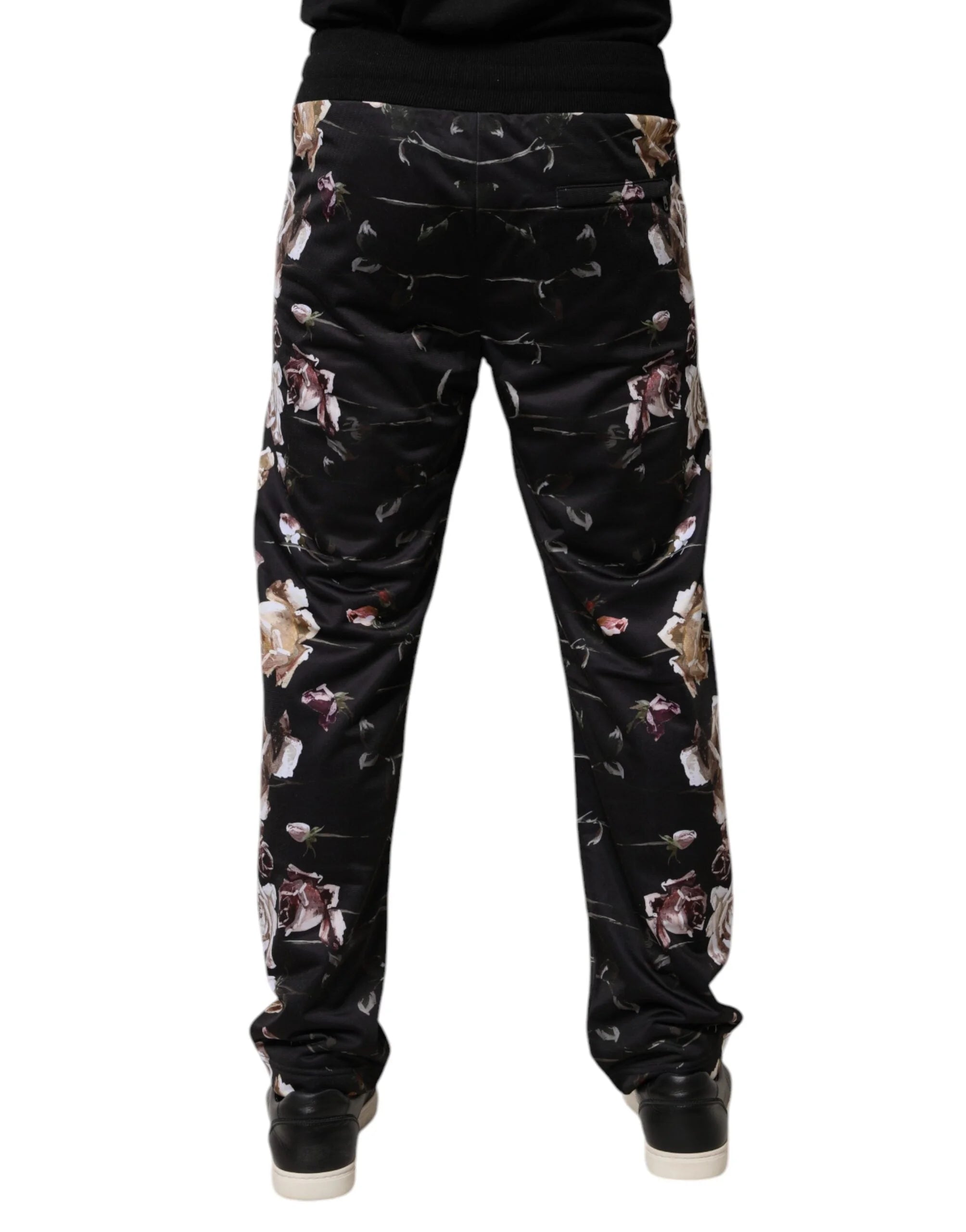 Dolce & Gabbana Black Floral Polyester Jogger Pants - IT44 | XS - Joggers