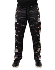 Dolce & Gabbana Black Floral Polyester Jogger Pants - IT44 | XS - Joggers
