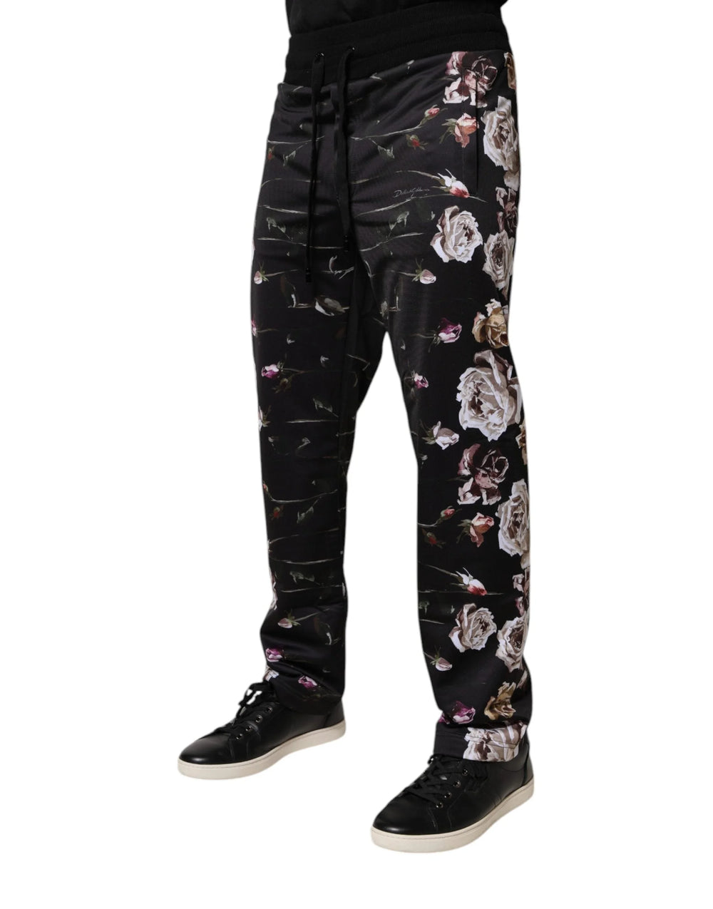 Dolce & Gabbana Black Floral Polyester Jogger Pants - IT44 | XS - Joggers
