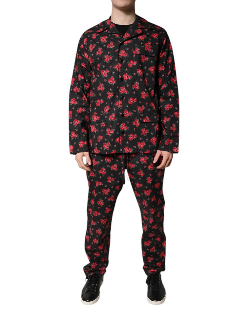 Dolce & Gabbana Black Floral Print Cotton Men Pajama Set Sleepwear - Pajamas