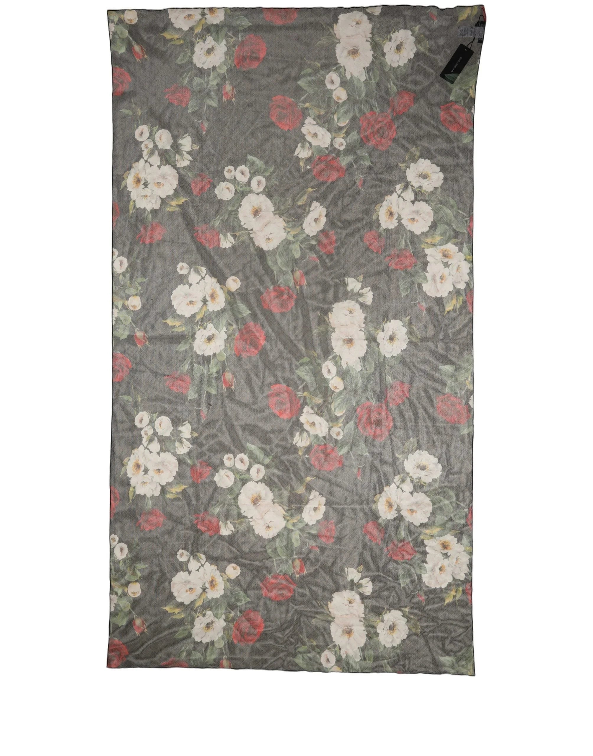 Dolce & Gabbana Black Floral Print Cotton Shawl Stole Scarf