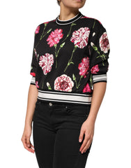 Dolce & Gabbana Black Floral Print Cotton Short Sleeves Top - IT36|XXS - Blouses