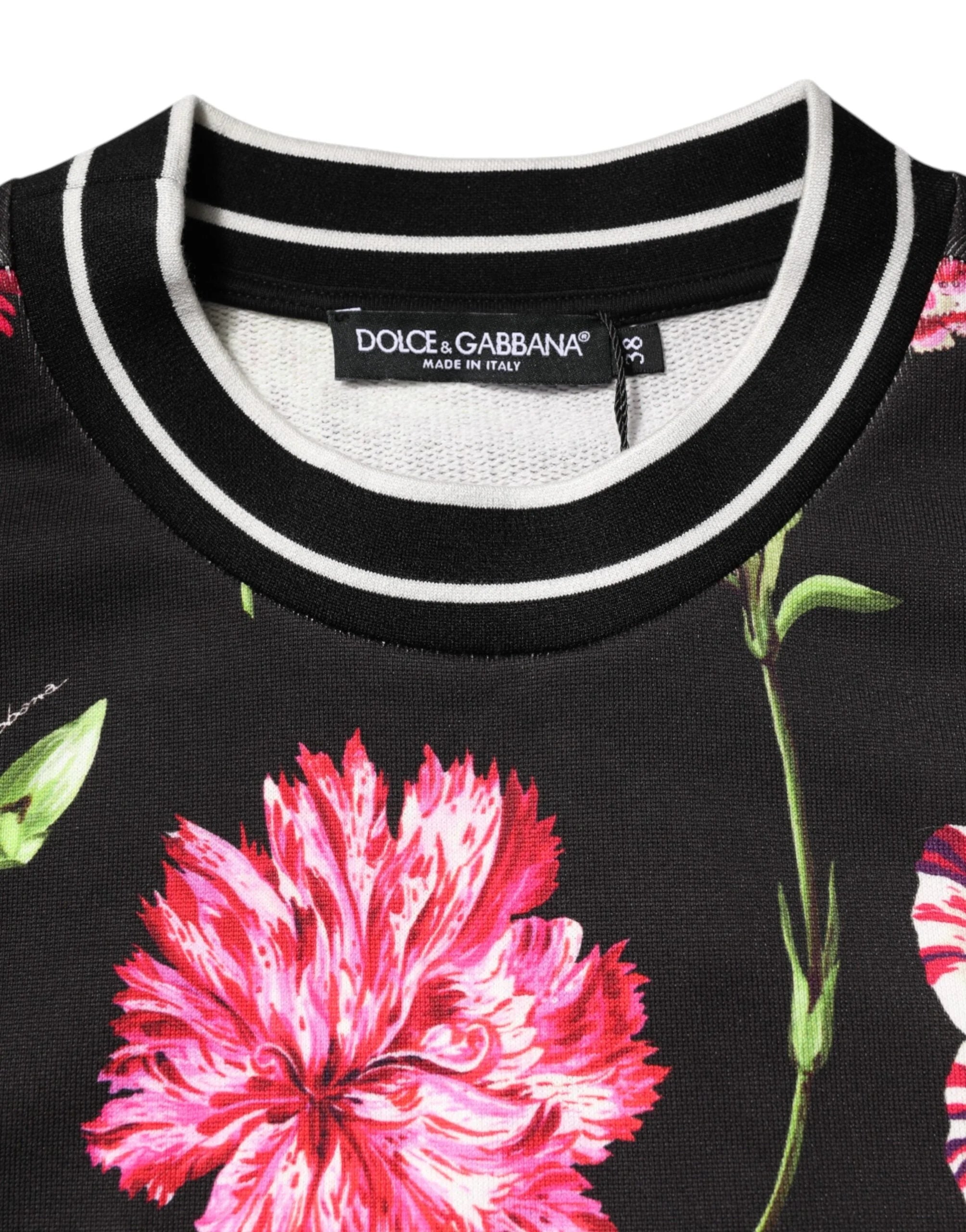 Dolce & Gabbana Black Floral Print Cotton Short Sleeves Top - IT36|XXS - Blouses